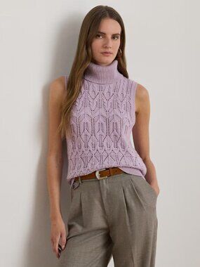 Lauren Ralph Lauren Pointelle Turtleneck Sweater Tank Top Preppy Purple - NWT-M